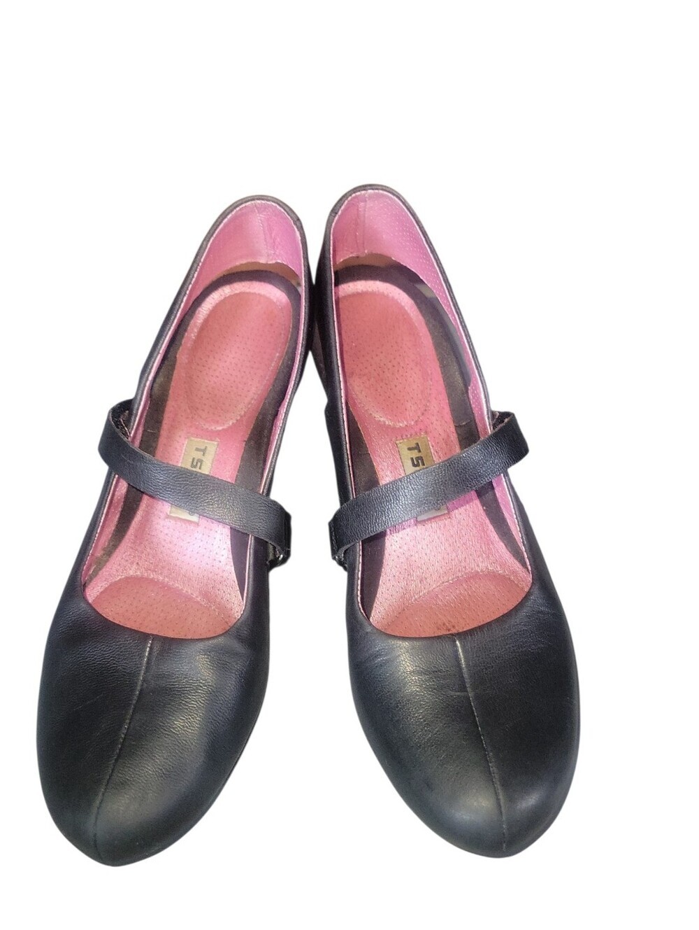 Tsubo Black Leather Mary Jane Slingback Flats with Pink Insole Heels Sz 7.5